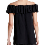 Top scollo omerale con rouches nero
