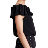 Top scollo omerale con rouches nero