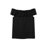 Top scollo omerale con rouches nero