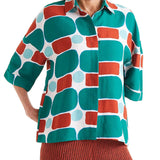 Camicia maniche 3/4 stampa geoometrica fantasia