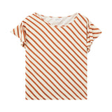 Blusa a maniche corte e stampa a righe bianco/coccio