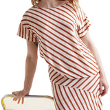 Blusa a maniche corte e stampa a righe bianco/coccio