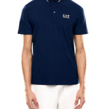 Polo con profili a contrasto in piquet bluette