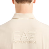 Polo basic logo sul retro in piquet beige