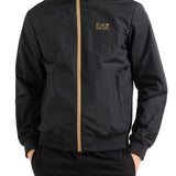 Giubbino con zip e logo a contrasto in nylon nero/oro