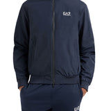 Giubbino con zip e logo a contrasto in nylon blu