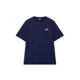 T-shirt stampa logo verticale sul retro blu/bianco
