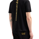 T-shirt stampa logo verticale sul retro nero/oro