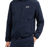 Giubbino chiusura zip e cappuccio in nylon blu