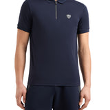 Polo con zip in jersey blu