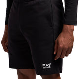 Shorts basic in felpa con logo a contrasto nero