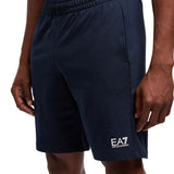 Shorts basic in felpa con logo a contrasto blu