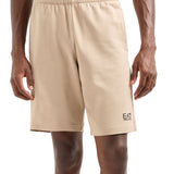 Shorts basic in felpa con logo a contrasto beige