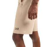 Shorts basic in felpa con logo a contrasto beige