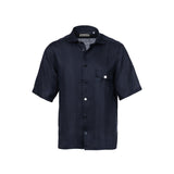 Camicia maniche corte lino blu
