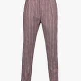 Pantalone Amalfi in lino e cotone con coulisse gessato bordeaux