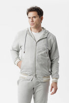 Felpa in cotone con cappuccio e zip grigio