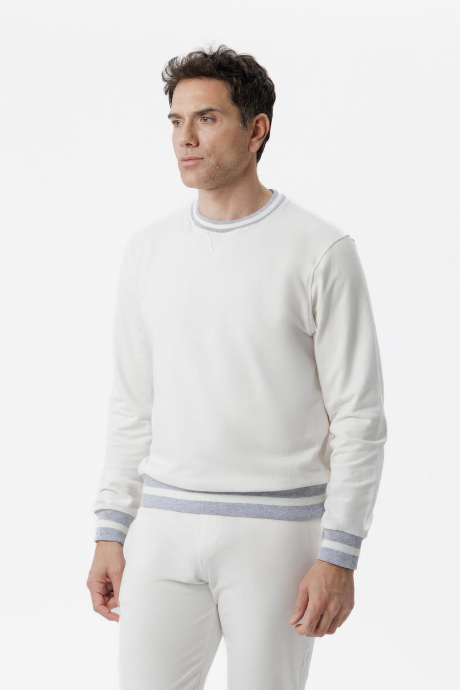 Felpa girocollo in cotone bianco con dettagli bicolore bianco