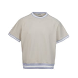 T-shirt felpa in cotone con elastico a contrasto sabbia