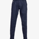 Pantalone  Milano in lino e cotone gessato blu
