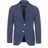 Giacca Napoli monopetto in cotone goffrato gessato bluette