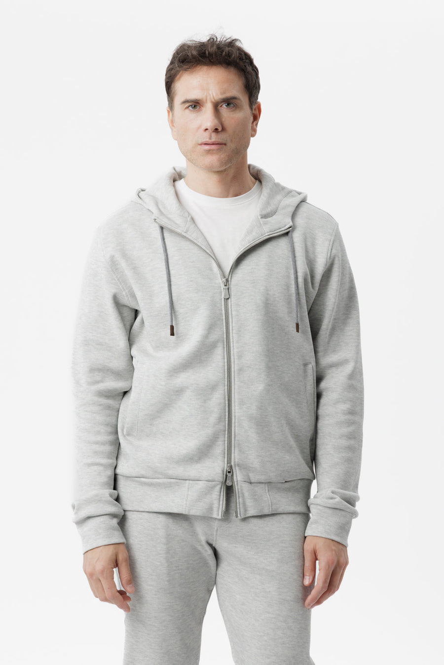 Felpa in cotone con cappuccio e zip grigio