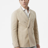 Giacca Siracusa doppiopetto in cotone stretch con taglio vivo e tasche applicate beige