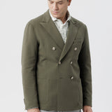 Giacca Siracusa doppiopetto in cotone stretch con taglio vivo e tasche applicate verde militare