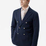 Giacca Siracusa doppiopetto in cotone stretch con taglio vivo e tasche applicate blu