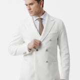 Giacca Siracusa doppiopetto in cotone stretch con taglio vivo e tasche applicate panna