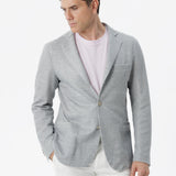 Giacca destrutturata in cotone-lino con chiusura a tre bottoni e taglio vivo grigio chiaro