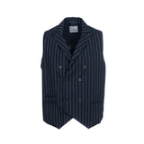 Gilet doppiopetto in cotone goffrato gessato blu