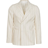 Giacca Venezia doppiopetto in lino e cotone gessata beige