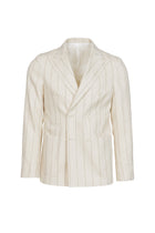 Giacca Venezia doppiopetto in lino e cotone gessata beige