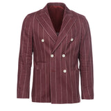 Giacca Venezia doppiopetto in lino e cotone gessata bordeaux
