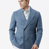 Giacca Venezia doppiopetto in cotone bluette