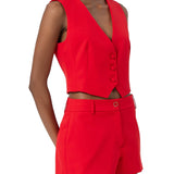 Gilet crop con bottoni rosso