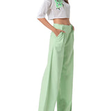 Pantalone chino palazzo con pences menta
