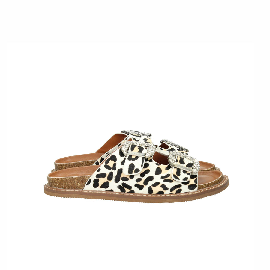 Ciabatta con fibbie gioiello leopardato/bianco