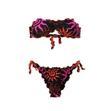 Bikini a fascia fantasia tribale nero