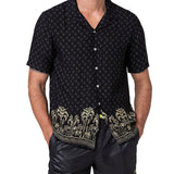 Camicia bowling fantasia palme dorate nero