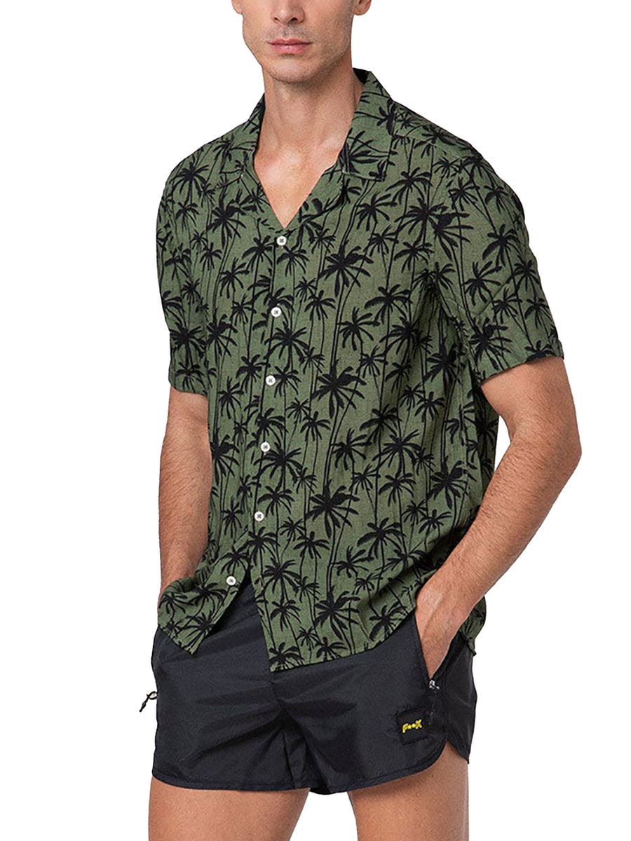 Camicia bowling palme nero/verde