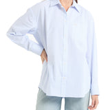 Camicia oversize a righe con tasca frontale celeste/bianco