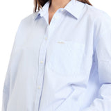 Camicia oversize a righe con tasca frontale celeste/bianco