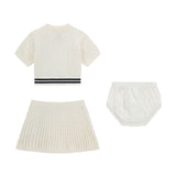 Completo 3 pezzi neonata (maglia, gonna e culotte) bianco