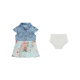 Completo 2 pz neonata abito camicia denim e gonna fantasia con panties