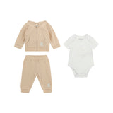Completo neonato body, felpa e pantalone ricamo sabbia