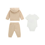 Completo neonato body, felpa e pantalone ricamo sabbia