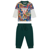 Completo 2 pz neonato t-shirt stampa allover teddy e pantalone verde