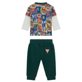 Completo 2 pz neonato t-shirt stampa allover teddy e pantalone verde